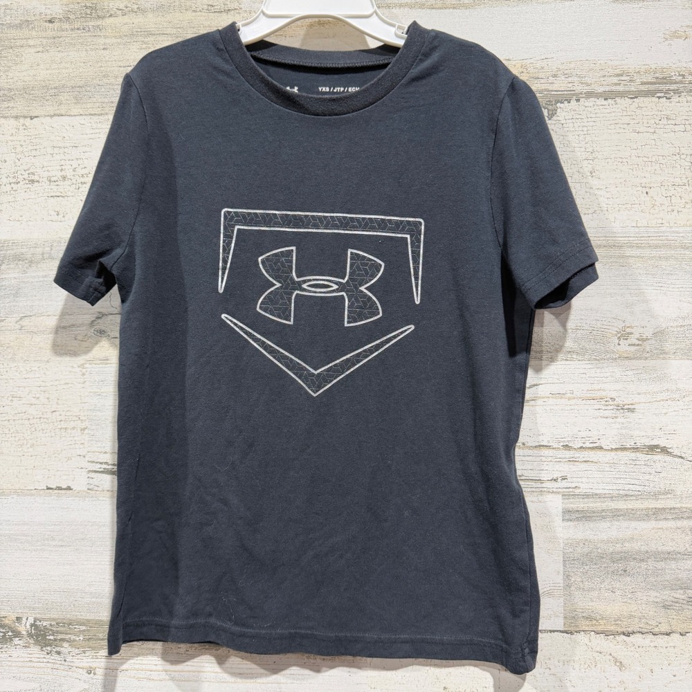 Under Armour T-Shirt Boys YXS Black Baseball Home Plate HeatGear Sport